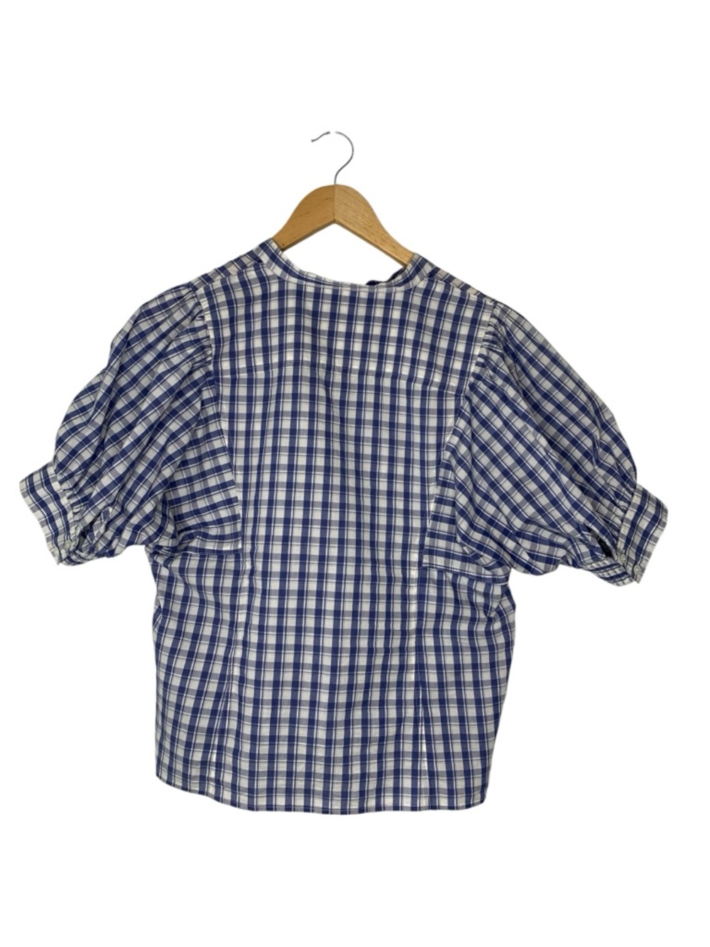 Madewell Puff-Sleeve Band-Collar Shirt Blue White Window Pane Print size 10 - Picture 5 of 7